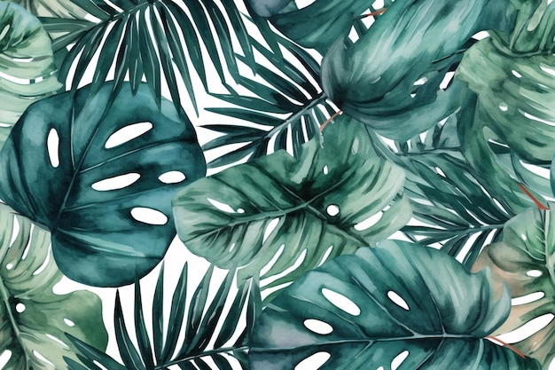 Fond de feuilles tropicales sans couture palmiers Monstera strelitzia motif jungle aquarelle ai générative