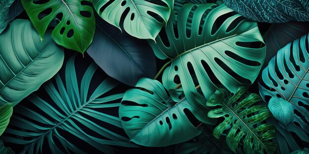 Fond de feuilles tropicales Texture abstraite verte AI générative