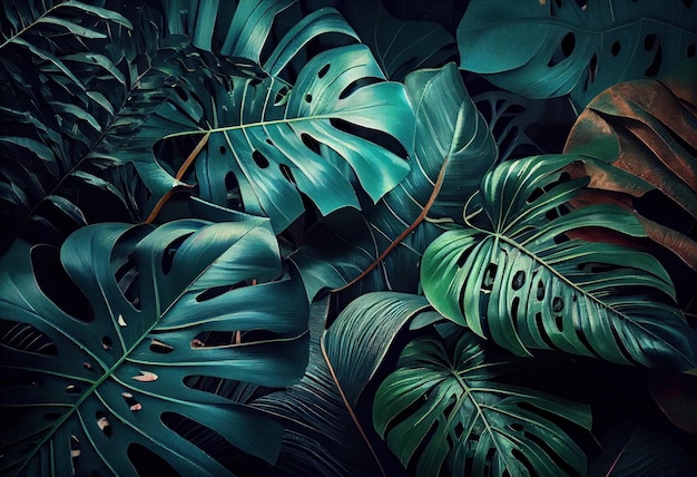 Fond de feuilles vertes tropicales Generative AI