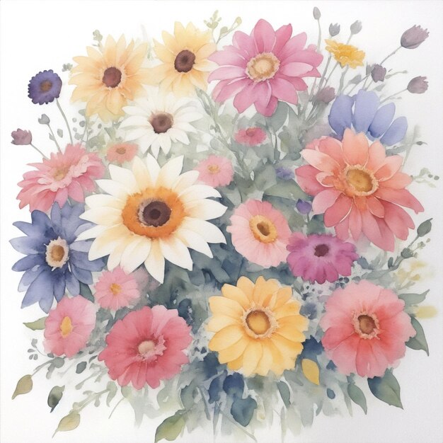 fond de fleurs d'aquarelle colorées sur fond blanc