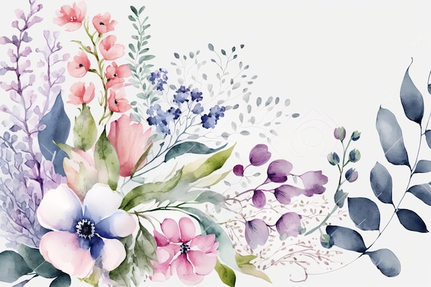 Fond de fleurs colorées aquarelle AI générative