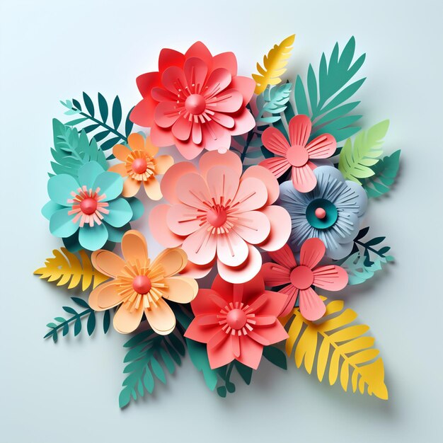 Fond de fleurs de printemps colorées 3D en effet papier découpé