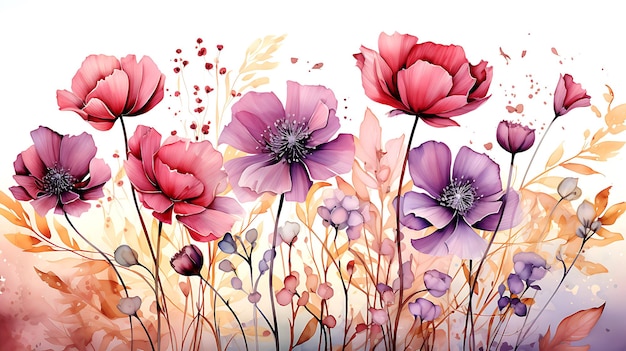 Fond floral aquarelle Carte de voeux Modèle d'invitation de mariage