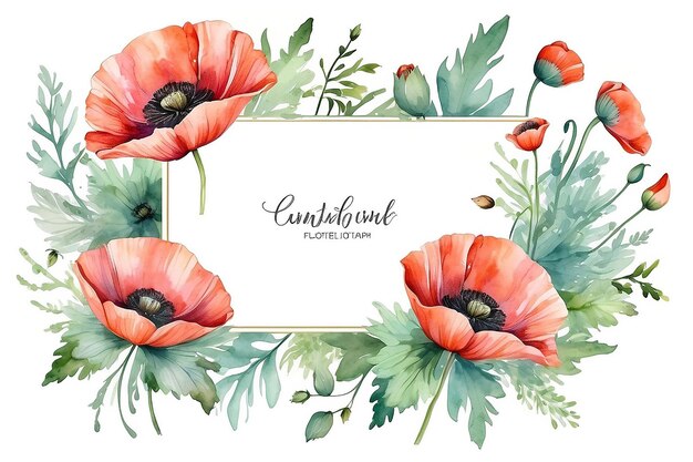 Fond floral à l'aquarelle modèle de carte avec place pour le texte fleurs de pavot transparentes