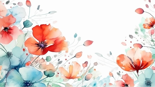 Fond floral aquarelle peint à la main sur fond blanc IA générative