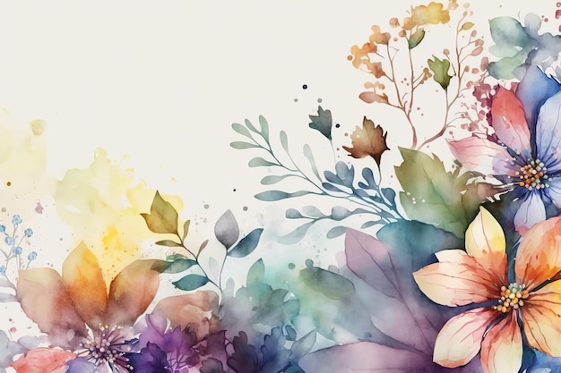 Un fond floral coloré avec un fond aquarelle