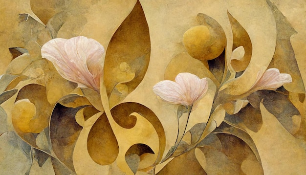 Fond floral élégant dans le style Art Nouveau Conception de fleurs décoratives rétro Illustration numérique