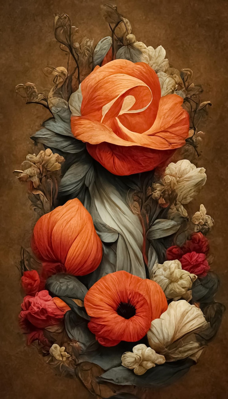 Photo fond floral élégant dans le style renaissance illustration numérique 3d de conception d'art de fleur rétro