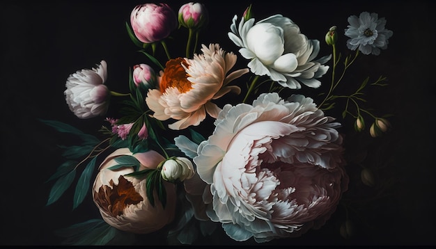 Photo fond floral avec fleurs et bourgeons peinture aquarelle illustrateur ia génératif