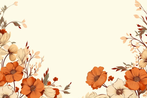 fond floral avec des fleurs et des feuilles orange sur un fond beige