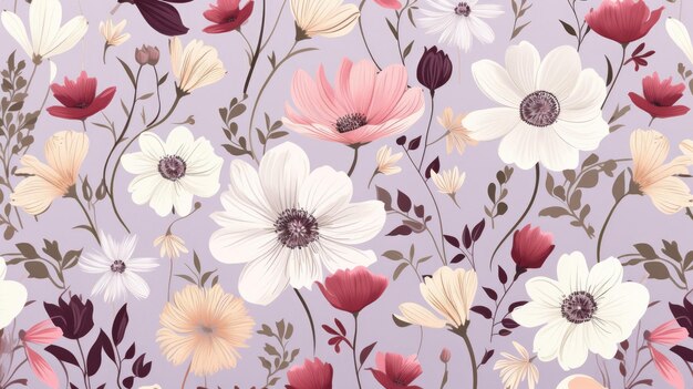 Fond floral avec une illustration d'art vectoriel de fleurs roses et blanches