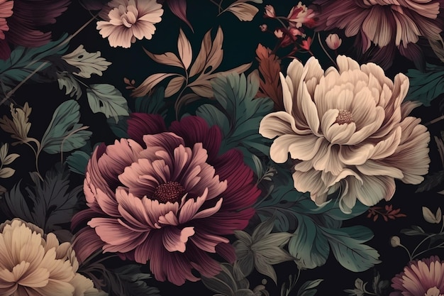 Un fond floral noir et marron avec un motif floral.