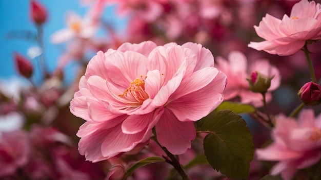 Photo sur un fond floral rose vibrant