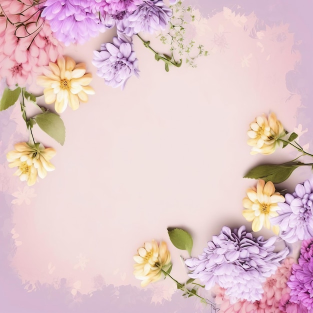 Un fond floral rose et violet avec un bouquet de fleurs