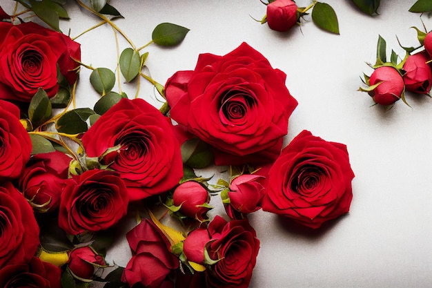 Fond floral Roses rouges sur fond blanc