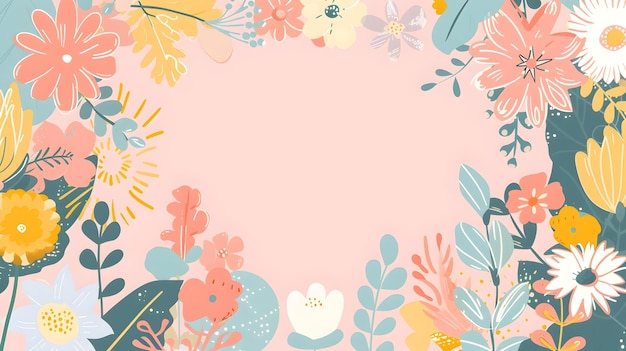 Un fond floral vibrant avec des fleurs botaniques colorées et un feuillage luxuriant en tons pastel