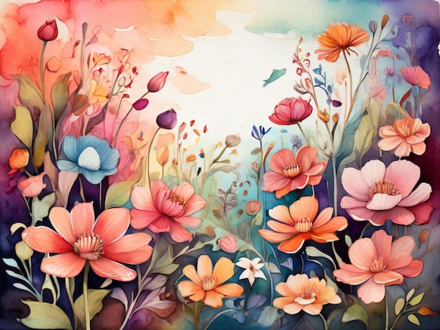 Fond floral vintage avec des fleurs à l'aquarelle Illustration dessinée à la main