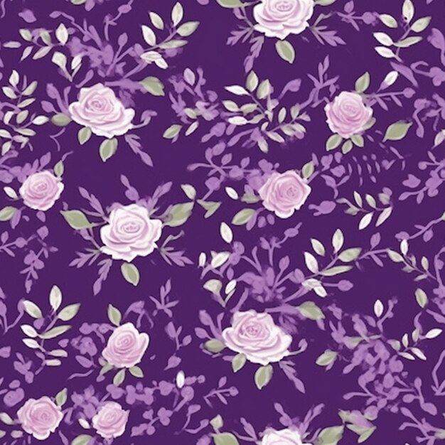 un fond floral violet avec des roses roses et des feuilles ai générative