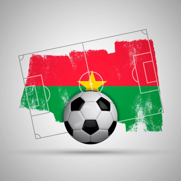 Fond de football drapeau Burkina Faso avec terrain de football drapeau grunge et ballon de football