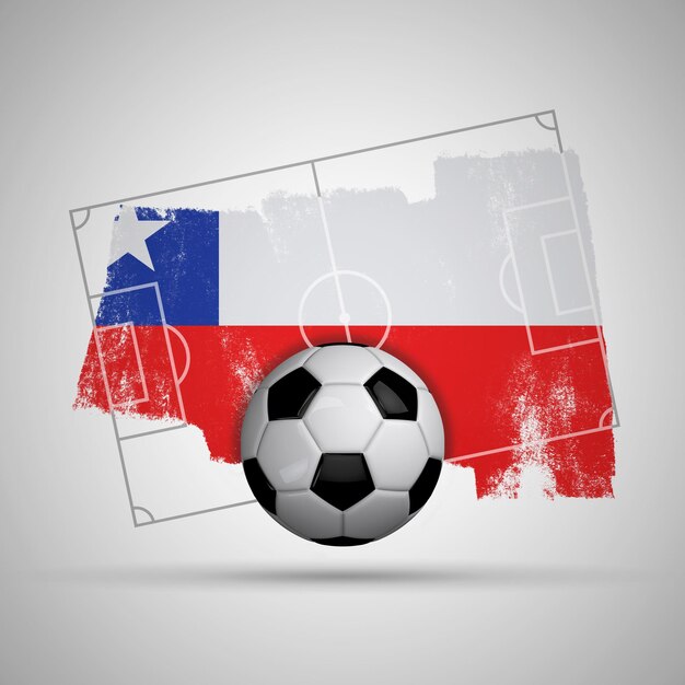 Fond de football drapeau Chili avec terrain de football drapeau grunge et ballon de football