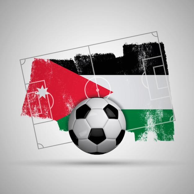 Fond de football drapeau jordanie avec terrain de football drapeau grunge et ballon de football