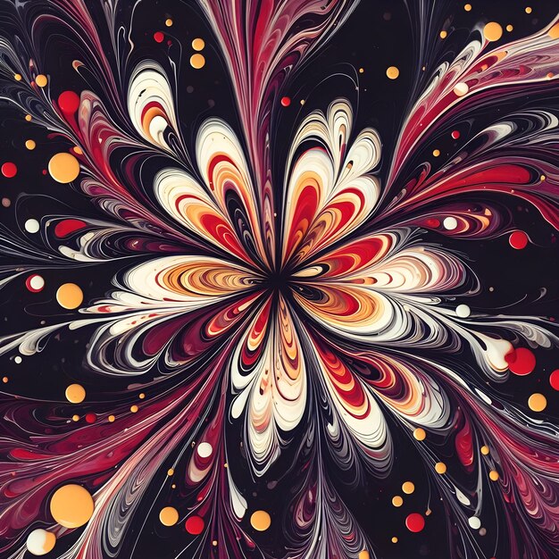 Fond fractal abstrait avec un motif de fleurs en rouge et noir