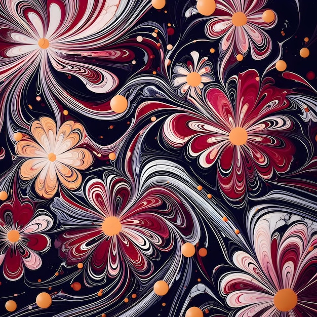 Fond fractal abstrait avec un motif de fleurs en rouge et noir
