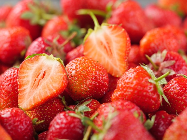 Fond de fraises mûres rouges Bouchent la vue de dessus