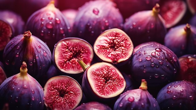 Fond de fruits de cuisine exotique avec vue de dessus de figues mûres sucrées en violet AI générative