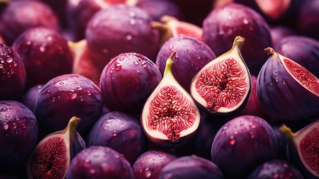 Fond de fruits de cuisine exotique avec vue de dessus de figues mûres sucrées en violet AI générative