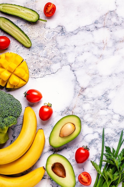 Fond de fruits et légumes sains avec espace de copie