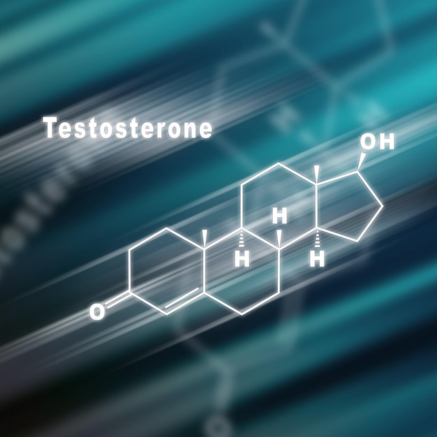 Fond futuriste de formule chimique structurale d'hormone de testostérone