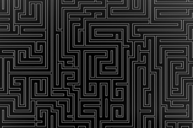 Fond de géométrie minimale monochrome foncé avec labyrinthe
