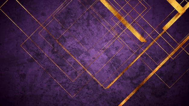 Fond géométrique grunge violet foncé et lignes dorées