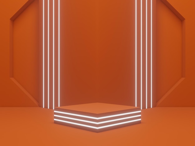 Fond géométrique orange avec néons blancs
