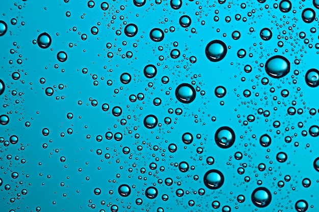 fond de gouttes fraîches verre bleu fond pluvieux humide, gouttes d'eau verre transparent bleu ou