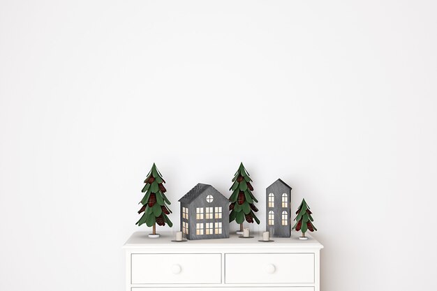 Fond gris de noël dans la maquette de mur blanc intérieur pour enfants