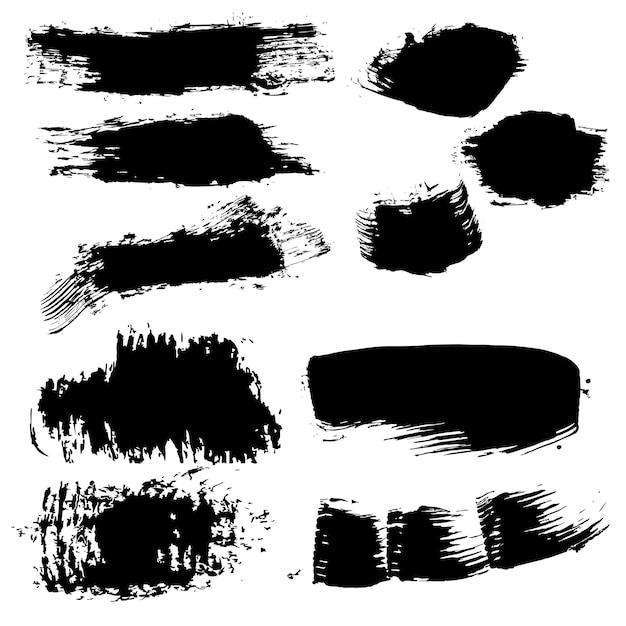 Fond grunge pour le texteCoups de pinceau noir Frottis de peinture à l'encre sur fond blanc