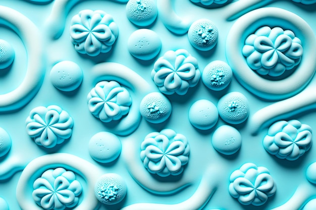 Fond de guimauve bleu clair et moules de confiserie en texture de pâte à modeler