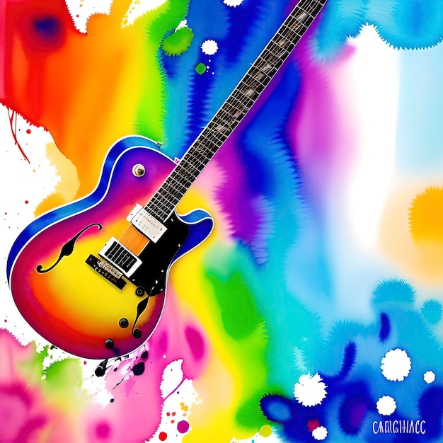 Photo fond de guitare aquarelle