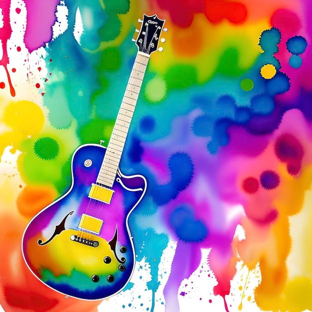 Photo fond de guitare aquarelle