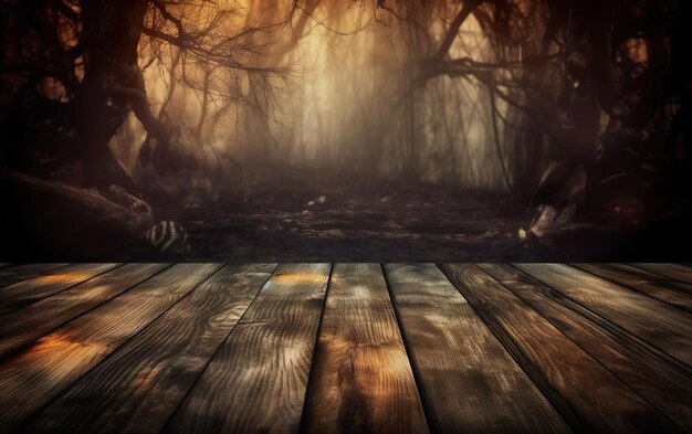 Photo fond d'halloween effrayant avec des planches de bois vides ai generative ai