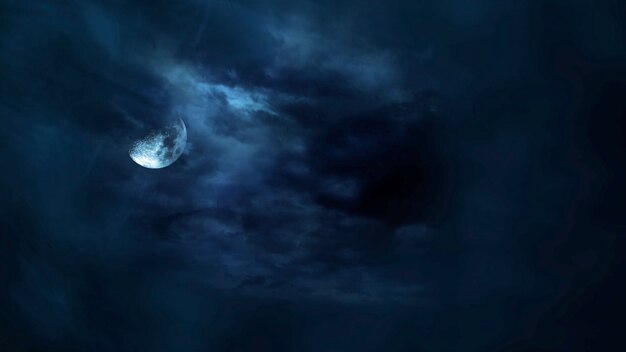 Fond d'halloween mystique avec la lune sombre et les nuages. Toile de fond abstrait de vacances. Illustration 3D luxueuse et élégante du thème d'halloween