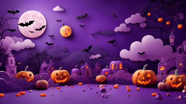 Fond d'Halloween pour la bannière web de carte de voeux d'invitation à une fête ou les ventes avec des bonbons dans la nuit