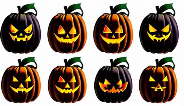 Fond d'Halloween vectoriel gratuit en design plat et ensemble d'éléments png de citrouille d'Halloween