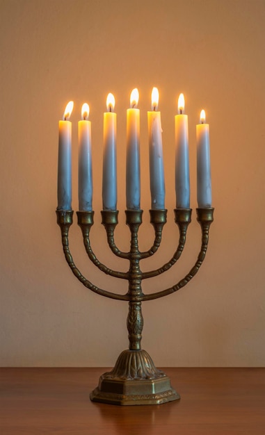 Fond de Hanoucca de fête juive avec candélabres traditionnels de la menorah et bougies allumées