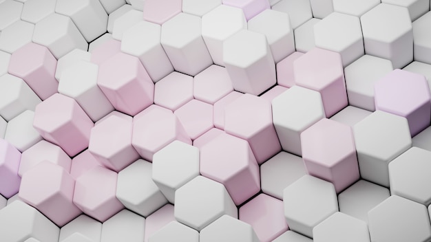 Fond hexagonal abstrait Concept de technologie futuriste Illustration 3D Motif géométrique hexagonal Cellule de carbone Rose pastel