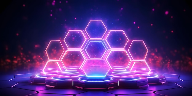 Fond hexagonal abstrait et futuriste avec IA générative à effet néon coloré et brillant