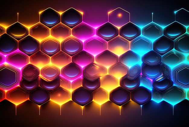 Fond hexagonal aux couleurs fluo qui a un impact lumineux