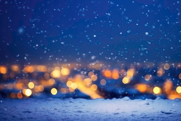Fond d'hiver de Noël avec neige et bokeh flou généré par AI
